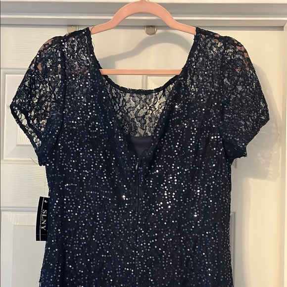 SLNY Navy Sequin Embellished Midi Gown - Picture 6 of 9